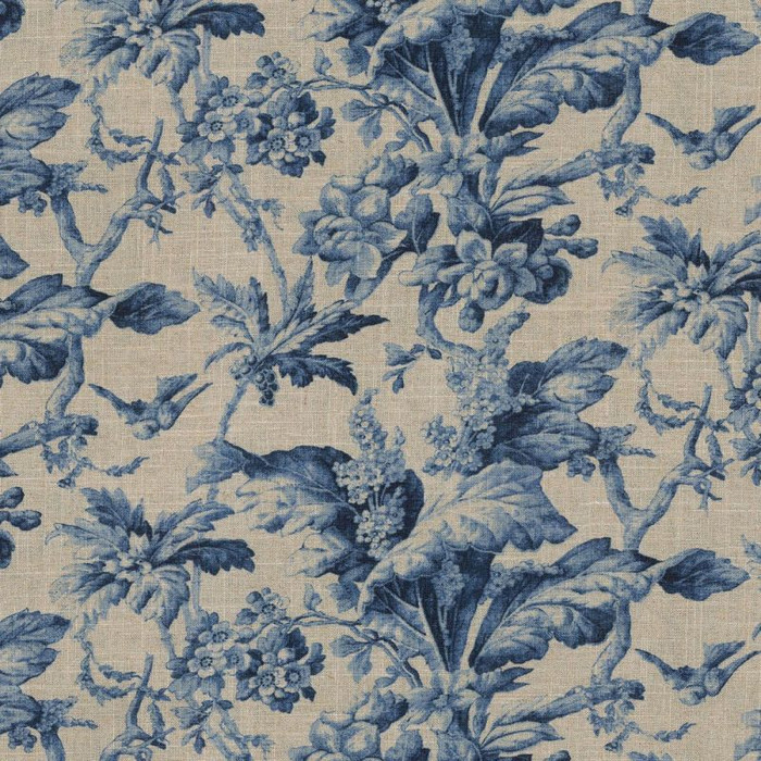 Belle Maison Upholstery Drapery Fabric Blue Floral Cotton Blend 62 x 54