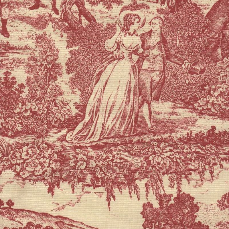 CONVERSATION SPICE RED Toile Print Upholstery And Drapery Fabric