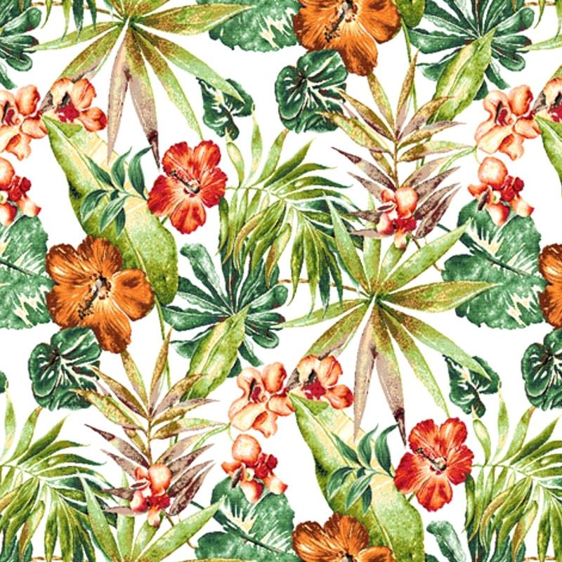 Cali Fabrics Scrolling Orange, Plum, and Green Floral on Pink
