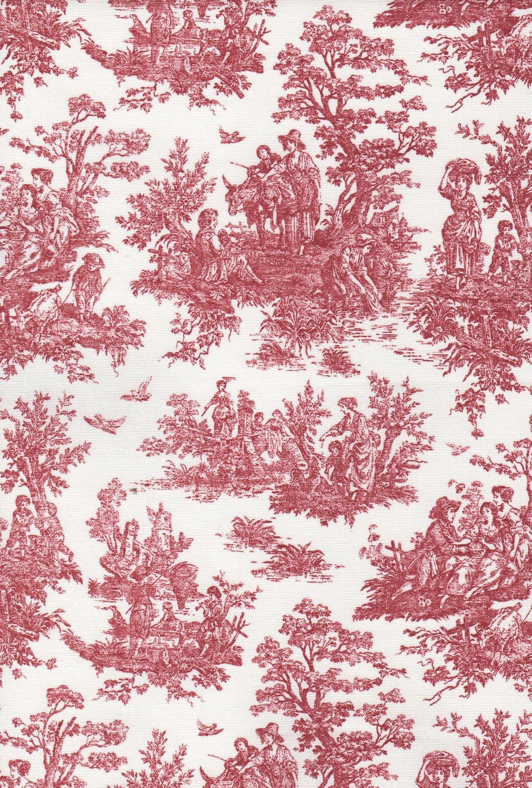 VIRGINIA POMPEIAN RED Toile Print Upholstery And Drapery Fabric