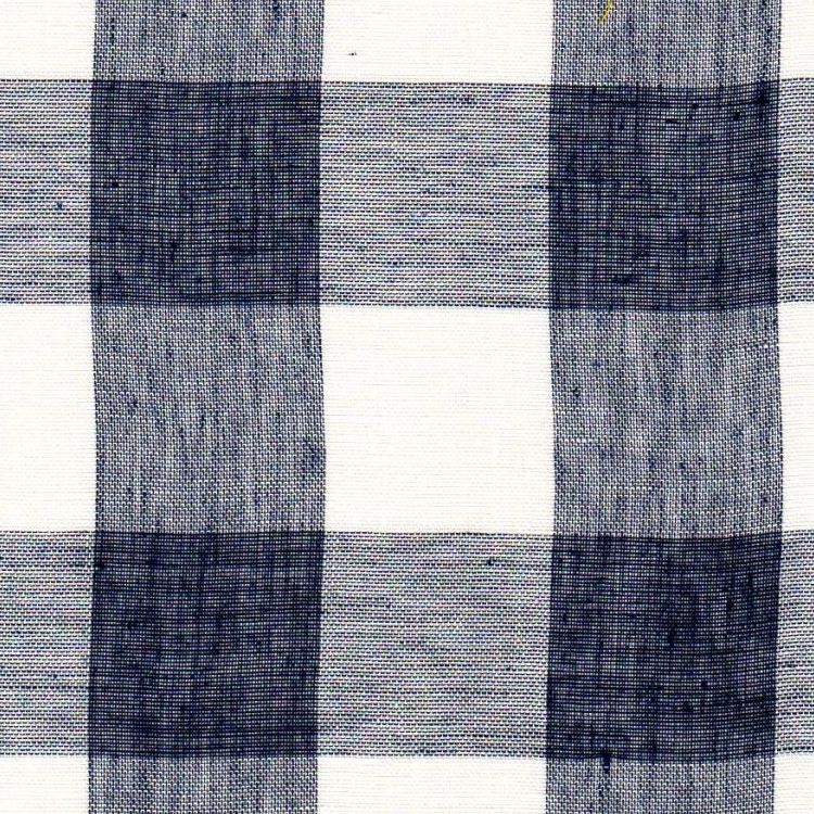 6728816 AUGUSTA PLAIDS NEW INDIGO/IVORY Buffalo Check Linen Drapery Fabric