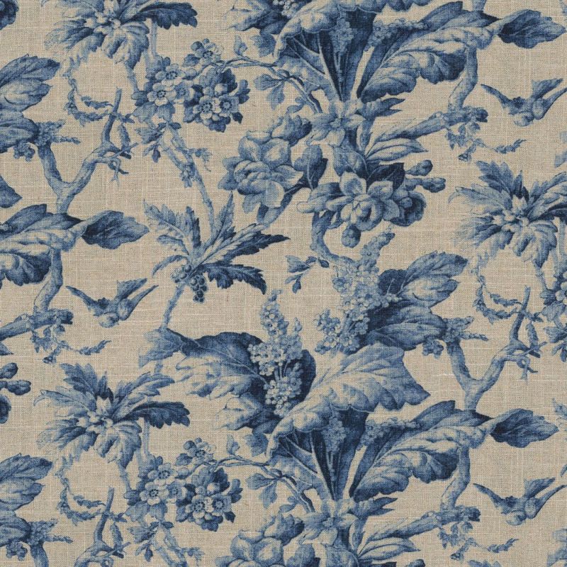 Belle Maison Daphine Linen Upholstery Drapery Fabric Surf Floral NN49-  Discount Designer Fabric 