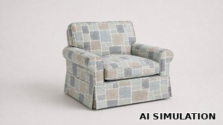 AI simulation of fabric SKU 2022011 Stoney Coastal contemporary print shown as upholstery fabric on a traditional armchair to illustrate pattern scale and color.