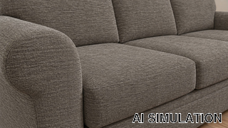 AI simulation of fabric SKU 2025011 Jazzy Pewter shown as pewter gray upholstery fabric on a contemporary sofa to illustrate its subtle horizontal woven texture, color, and scale.