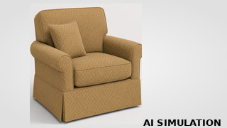 AI simulation of fabric SKU 6251512 Canterbury Sand shown as upholstery fabric on a traditional skirted armchair to illustrate the small-scale geometric pattern.