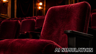 AI simulation of fabric SKU 6645834 JB Martin Nevada Pomegranate mohair velvet shown as upholstery fabric on luxury theater seating to illustrate its deep pomegranate color, plush texture, and rich pile.