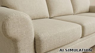 AI simulation of fabric SKU 6883312 COLUMBIA LINEN solid color upholstery fabric shown as upholstery fabric on a sofa to illustrate color and texture.