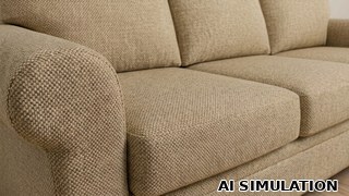 AI simulation of fabric SKU 6883313 COLUMBIA STRAW solid color upholstery fabric shown as upholstery fabric on a sofa to illustrate color and texture.