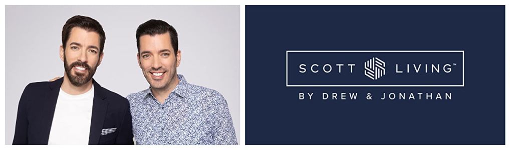 Scott Living Fabrics by Premier Prints featuring Drew and Jonathan Scott with the Scott Living logo for printed drapery and upholstery fabric