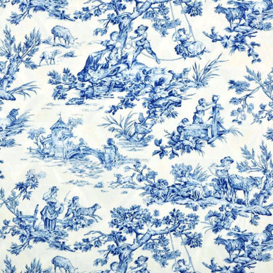 Covington M Musee Blue Toile Print Upholstery and Drapery Fabric by Decorative Fabrics Direct