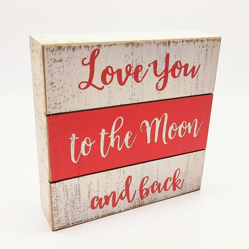 Quill To Paper by Sixtress LOVE YOU TO THE MOON AND BACK Wood Table Decor Box 6"
