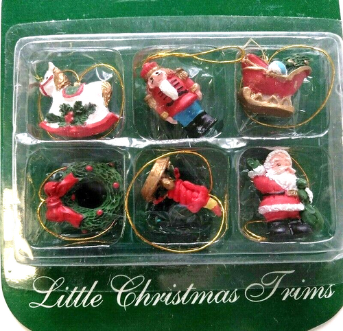 Little Christmas Trims 6 MINI CHRISTMAS ORNAMENTS Small Tree or Craft Projects