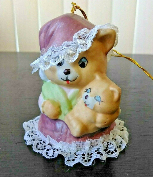 Vintage Jasco Caring Critter Chimers Bell MOTHER CAT & SLEEPING KITTEN Bisque Porcelain Ornament