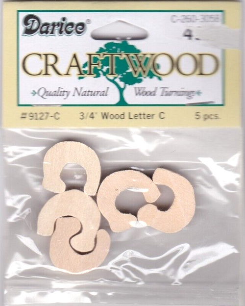 Darice Craftwood 3/4" LETTER C - Quality Natural Wood Trimmings 5 Pieces 9127-C