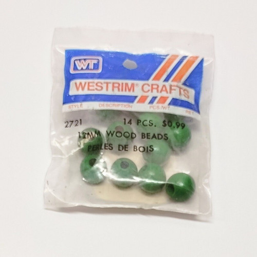 WESTRIM CRAFTS Vintage 14 Pieces Green Wood Beads 12mm