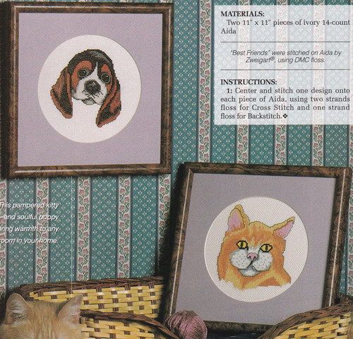 BEST FRIENDS Cross-Stitch (Single Pattern From Magazine) Cat Dog Beagal