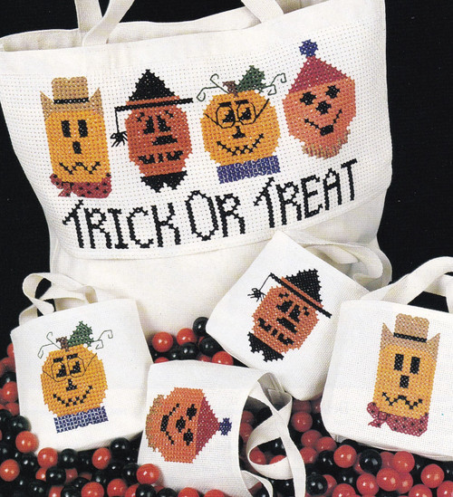 TRICK OR TREAT FACES Cross-Stitch (Single Pattern From Magazine) Halloween
