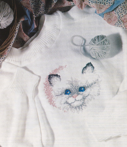 WHITE KITTEN Cross-Stitch (Single Pattern From Magazine) Pretty Cat Face