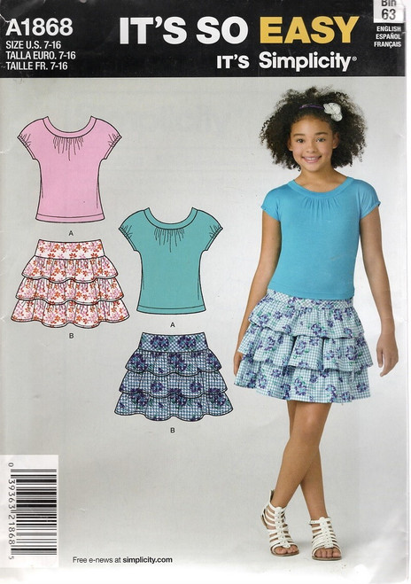 Uncut It's So Easy It's SIMPLICITY A1868 Sewing Pattern - Girls 7-16 Skirt & Top