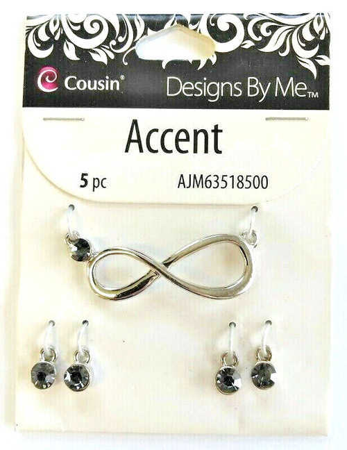 Cousin Accent Silver INFINITY Charm Set With Grey Rhinestones Jewelry Making