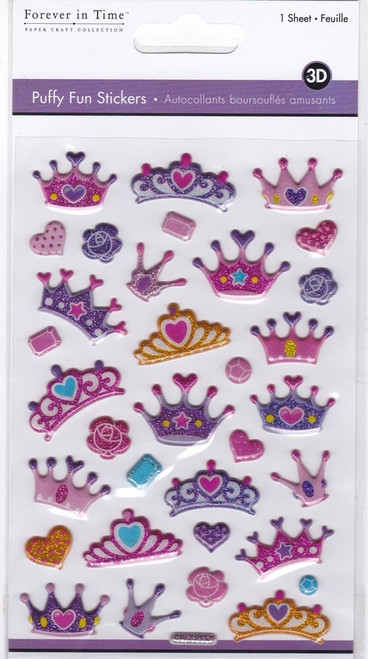 Forever In Time GLITTER CROWNS Princess - 3D Puffy Stickers Acid Free