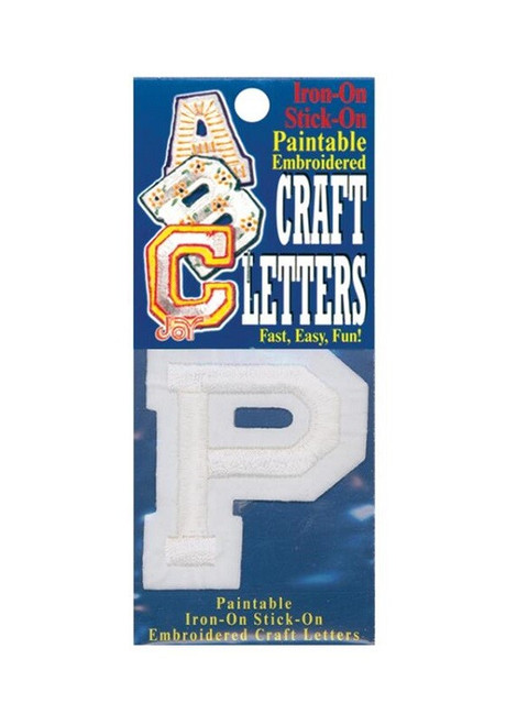 Joy S.A. Iron-On / Stick On Embroidered Applique White LETTER "P" Approx 2" X 2"