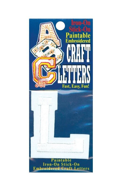Joy S.A. Iron-On / Stick On Embroidered Applique White LETTER "L" Approx 2" X 2"