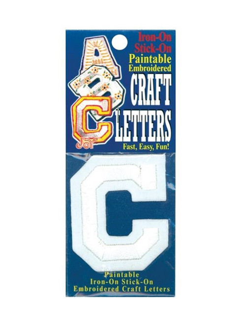 Joy S.A. Iron-On / Stick On Embroidered Applique White LETTER "C" Approx 2" X 2"