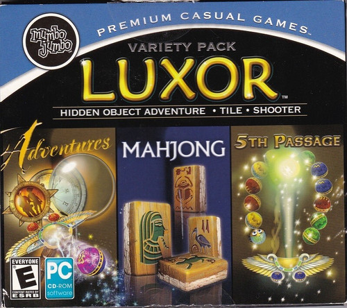 Variety Pack LUXOR - Adventures, Mahjong, 5th Passage PC Games CD-Rom