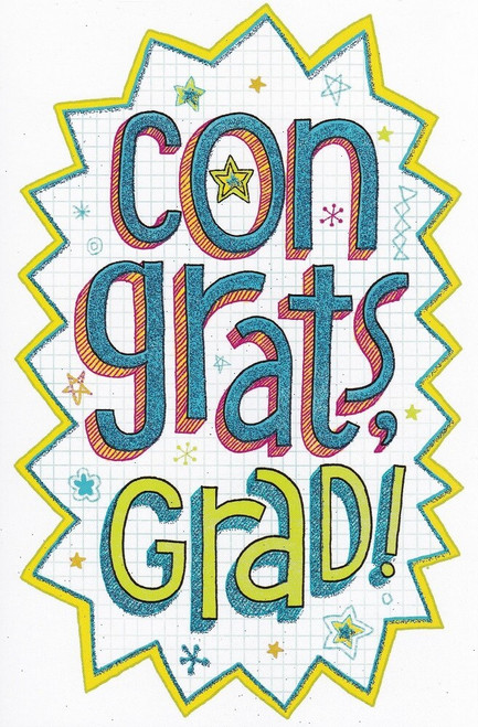 Graduation Card With Envelope CONGRATS, GRAD! 5.5" X 8.25" Sparkle / Glitter