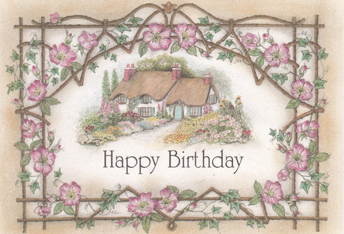 Birthday Card with Envelope - HAPPY BIRTHDAY Floral Cottage Religious