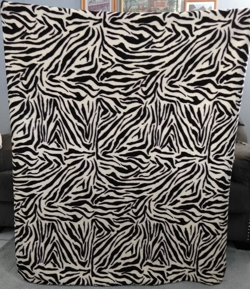 Light Tan / Dark Brown Zebra Style Print Fleece Blanket 60" X 48" Throw