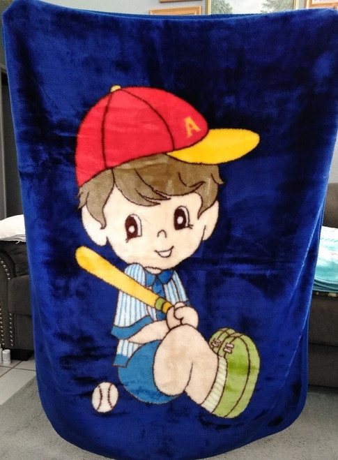 Vintage Boys Baseball Heavy Fuzzy Blanket 57" X 43"