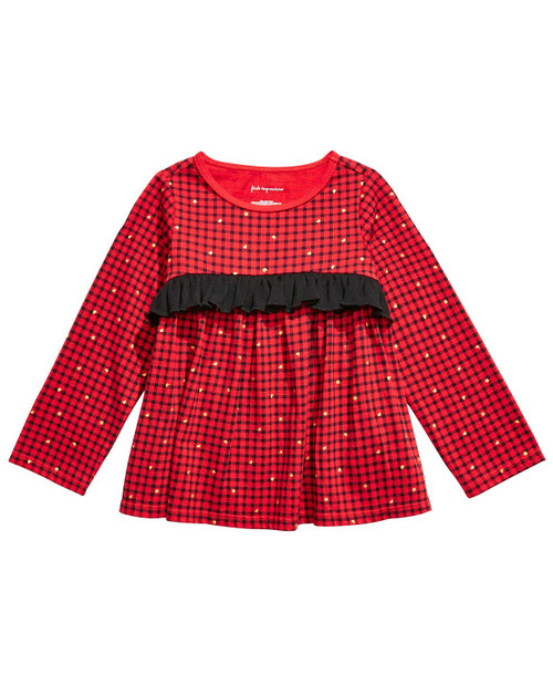 FIRST IMPRESSIONS Baby Girls 18 Months Long Sleeve Check Ruffle Shirt Christmas