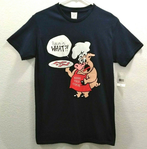 NWT Mens FUNNY BACON BBQ Small Shirt Sm Dark Blue T-Shirt