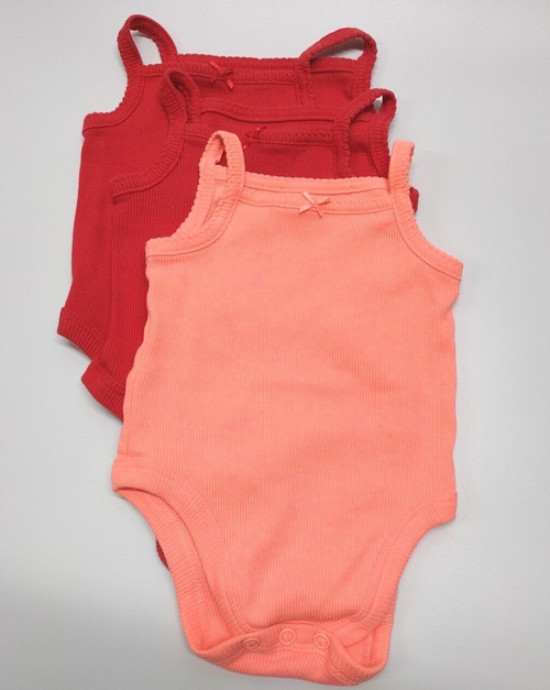 Garanimals - Baby Girls 0-3 Months SET OF 3 TANK TOP BODYSUITS 2 Red & 1 Coral