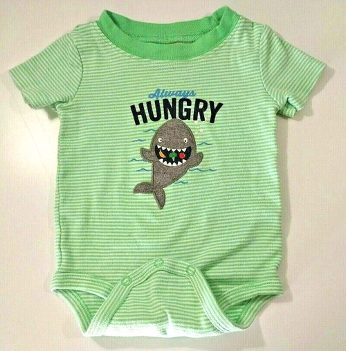 CARTERS Short Sleeve Bodysuit ALWAYS HUNGRY Funny Shark Baby Boys 12 Months