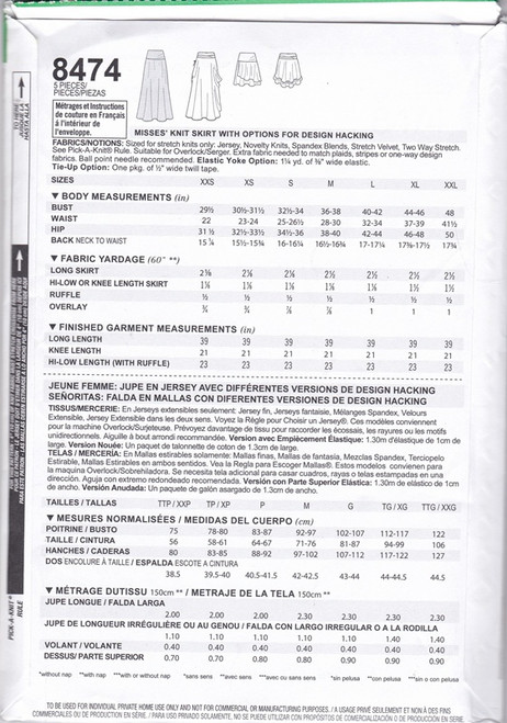 Uncut SIMPLICITY Pattern Hacking 8474 Womens Size XXS-XXL Skirt