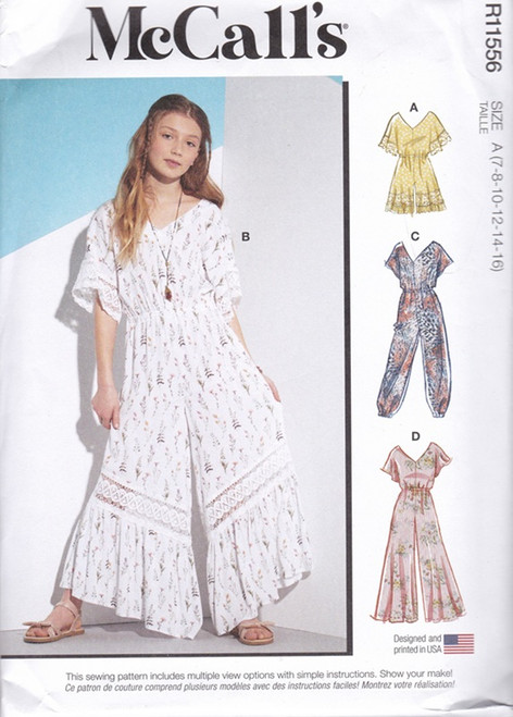 Uncut McCALL'S Pattern R11556 / M8317 Girls Size 7-16 Romper, Jumpsuit
