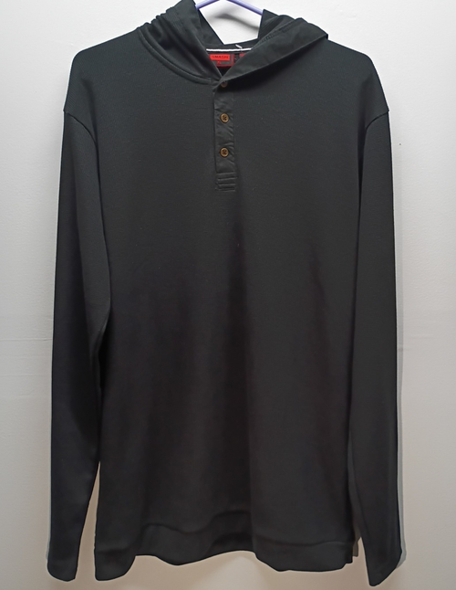 SMASH - Mens XL LONG SLEEVE HOODED SHIRT Ribbed Black