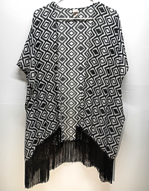 OP - Womens Large KIMONO-STYLE SHEER COVER-UP Black & White Diamond Pattern