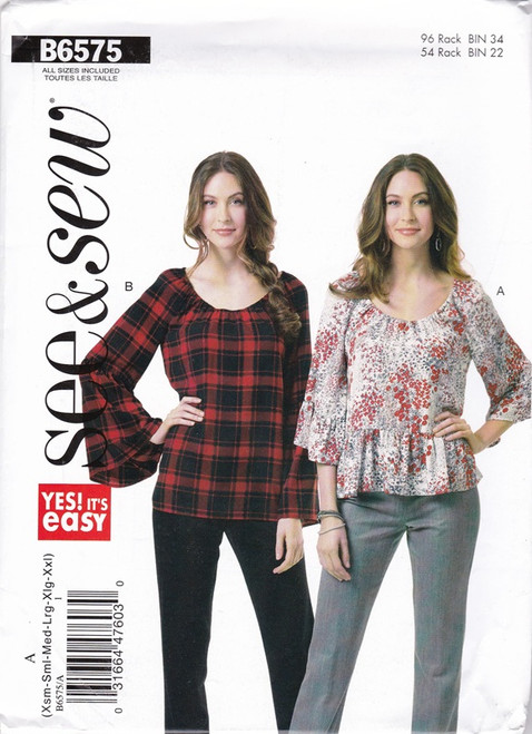 Uncut SEE & SEW Easy Pattern B6575 Womens Xs-XXl Misses Top