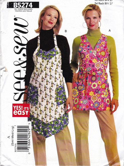 Uncut SEE & SEW Easy Pattern B5274 Womens Apron S-L