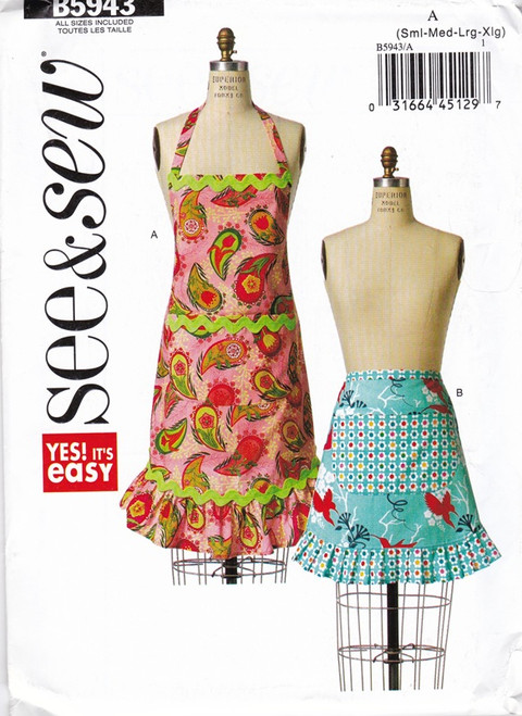 Uncut SEE & SEW Easy Pattern B52943 Womens Apron S-XL