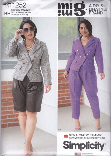 Uncut SIMPLICITY Mimi G Style Pattern R11252 / S8994 Womens 20W-28W Jacket, Shorts, Pants