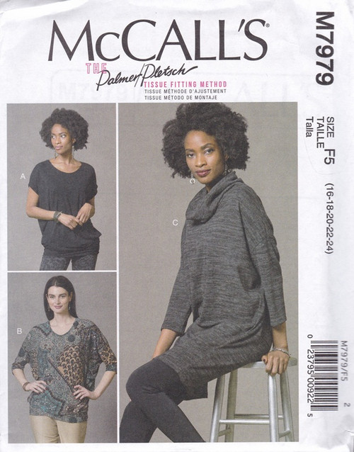 Uncut McCALL'S Palmer Pletscher Pattern M7979 Womens Size 16-24 Tunic, Shirt, Top