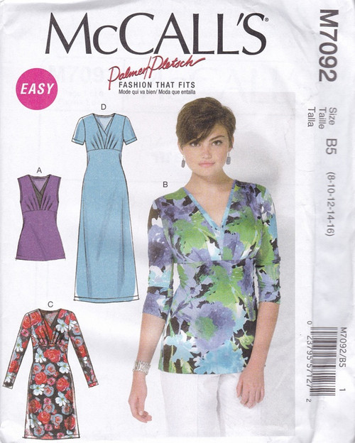 Uncut McCALL'S Palmer Pletscher Pattern M7092 Womens Size 8-16 Shirt, Dress, Top
