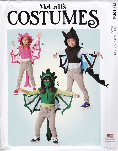 Uncut McCALL'S Pattern R11204 / M8225 Toddler & Kids Size 3-8 Costume Dragon Cape & Mask