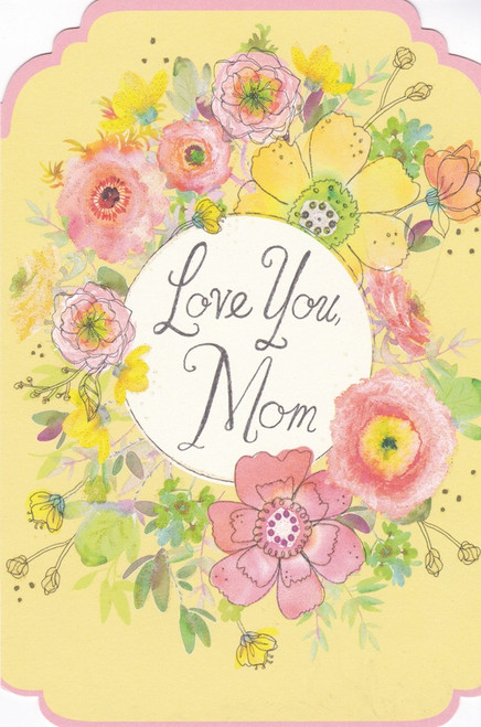 Mothers Day Card LOVE YOU MOM Sparkle Design w/ Envelope