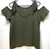 A.N.A. - Womens Large COLD SHOULDER TOP Black & Green Short Sleeve